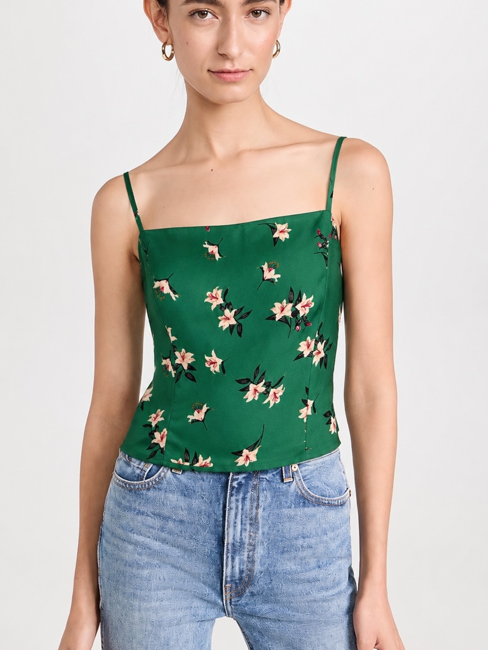Astr The Label Green Floral Square-Neck Cami